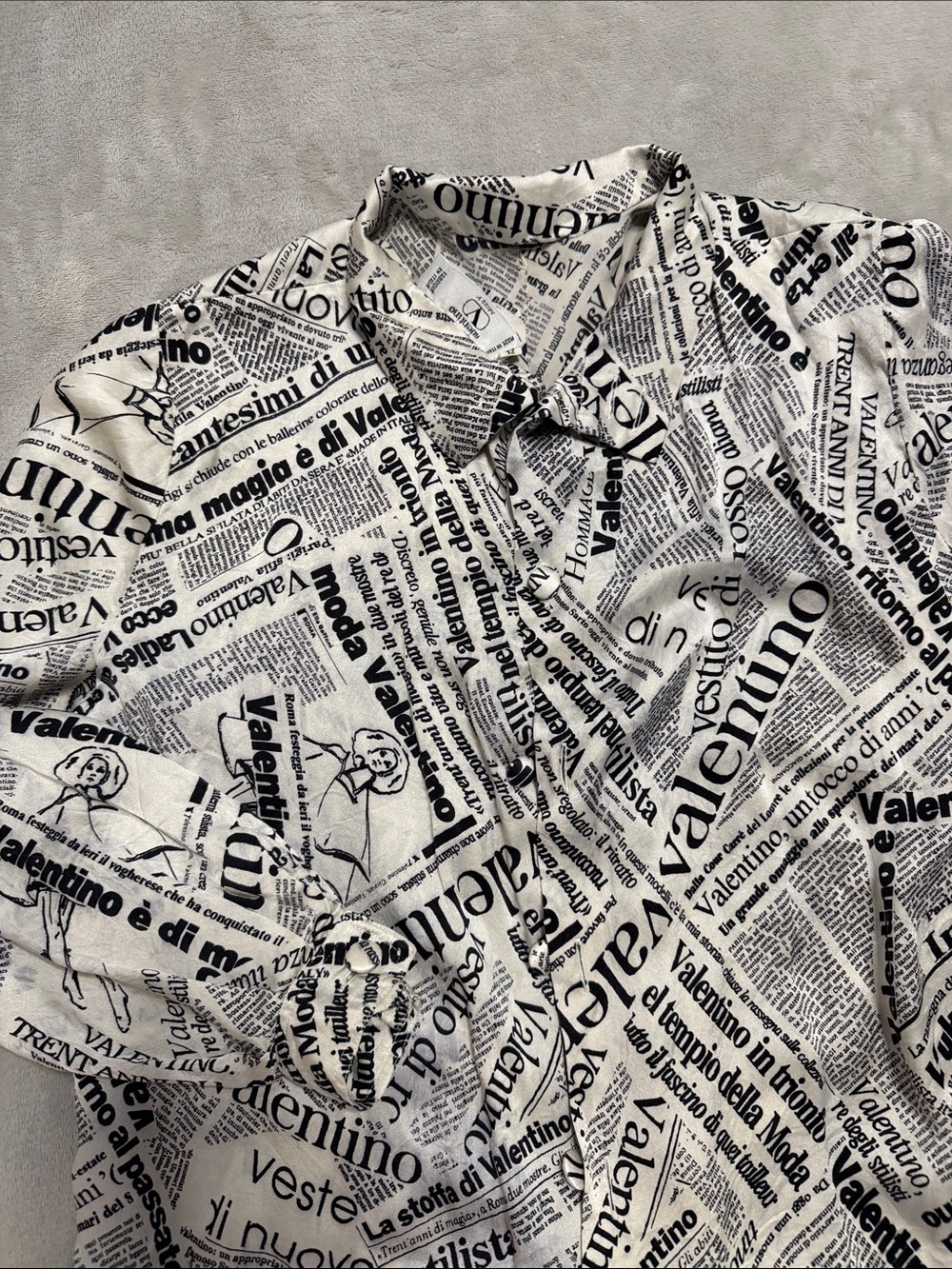 Valentino White and Black Newspaper-Print Casual Button-Down Shirt